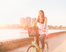 Girl On Bicycle In Sun Lights wallpaper 220x176