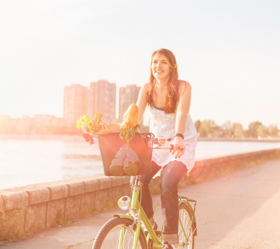 Girl On Bicycle In Sun Lights wallpaper 960x854