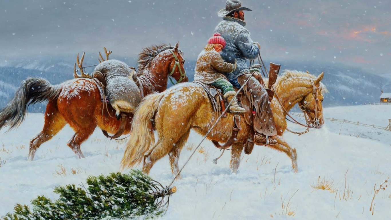 Getting Ready For Christmas Painting wallpaper 1366x768