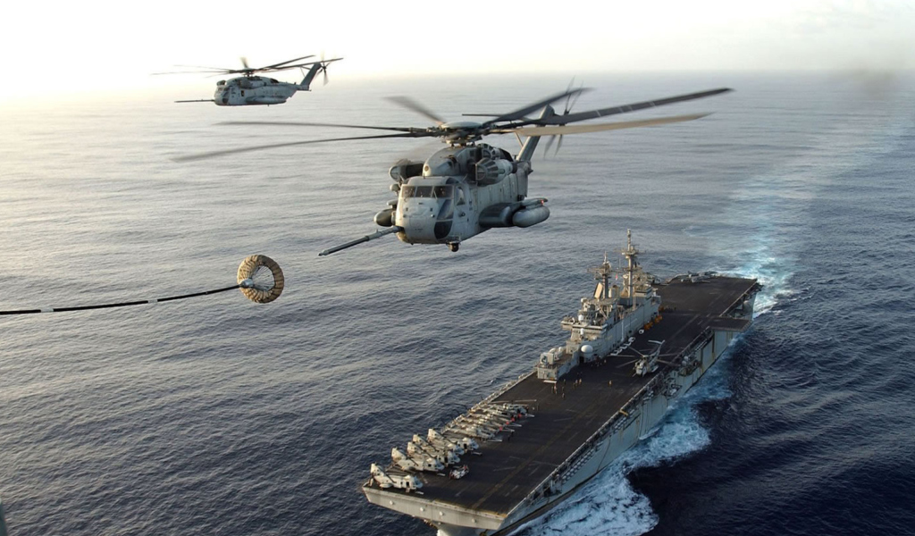 Sfondi Aircraft Carrier And Helicopter 1024x600