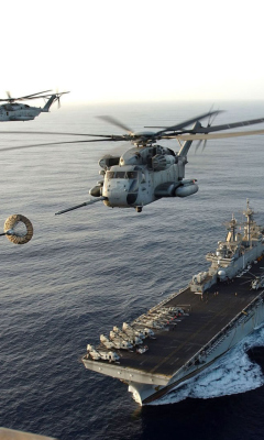 Fondo de pantalla Aircraft Carrier And Helicopter 240x400