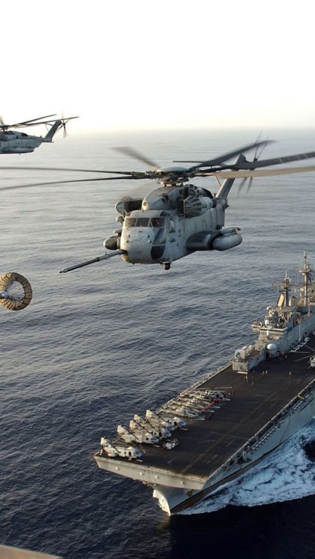 Aircraft Carrier And Helicopter wallpaper 640x1136