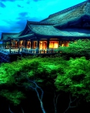 Das Temple Over Green Trees Wallpaper 128x160