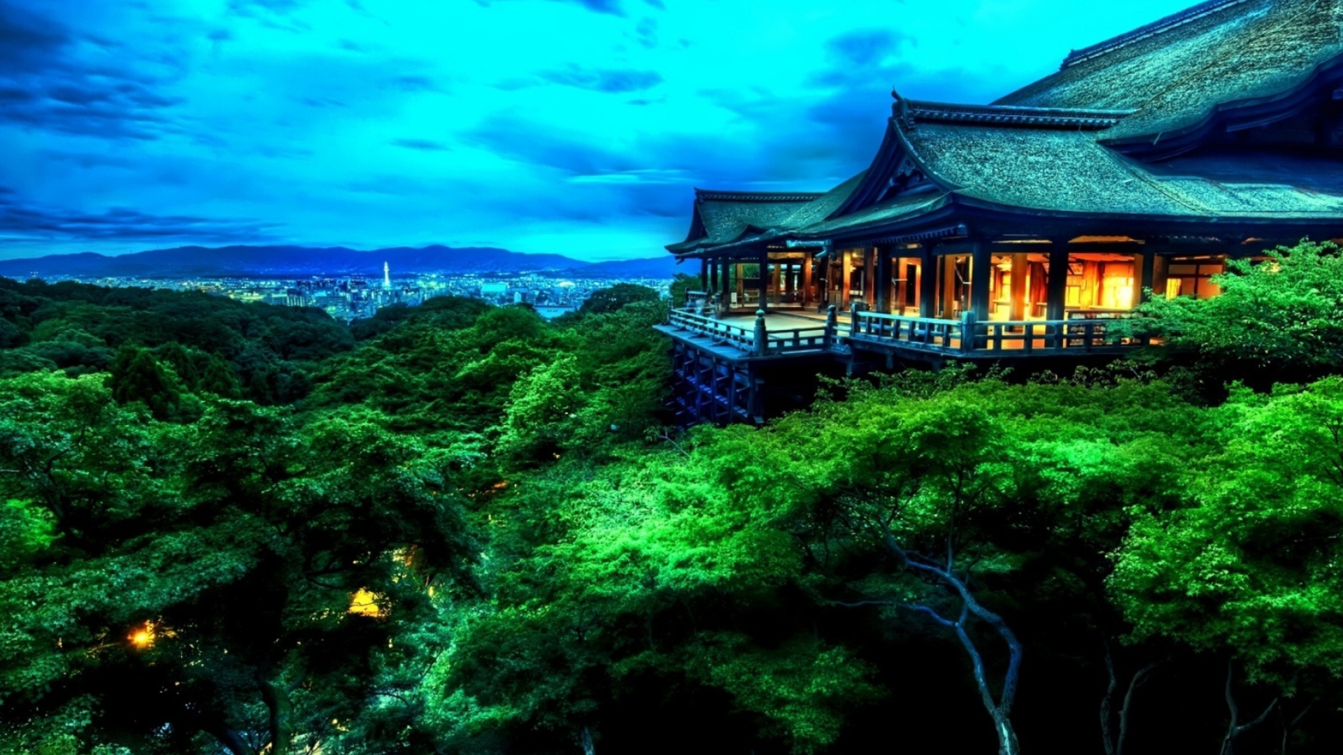 Das Temple Over Green Trees Wallpaper 1920x1080