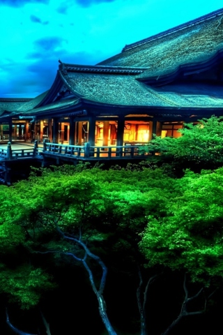 Fondo de pantalla Temple Over Green Trees 320x480