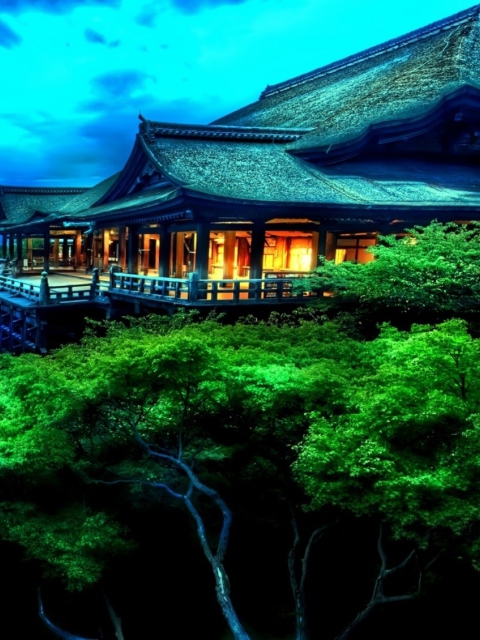 Temple Over Green Trees wallpaper 480x640