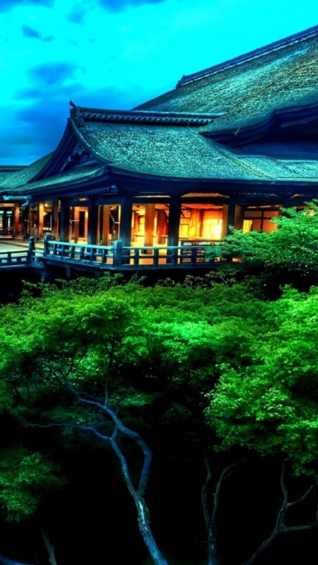 Temple Over Green Trees wallpaper 640x1136