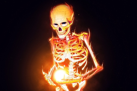 Fondo de pantalla Skeleton On Fire 480x320