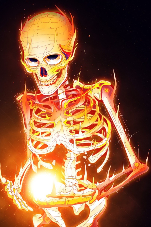 Das Skeleton On Fire Wallpaper 640x960