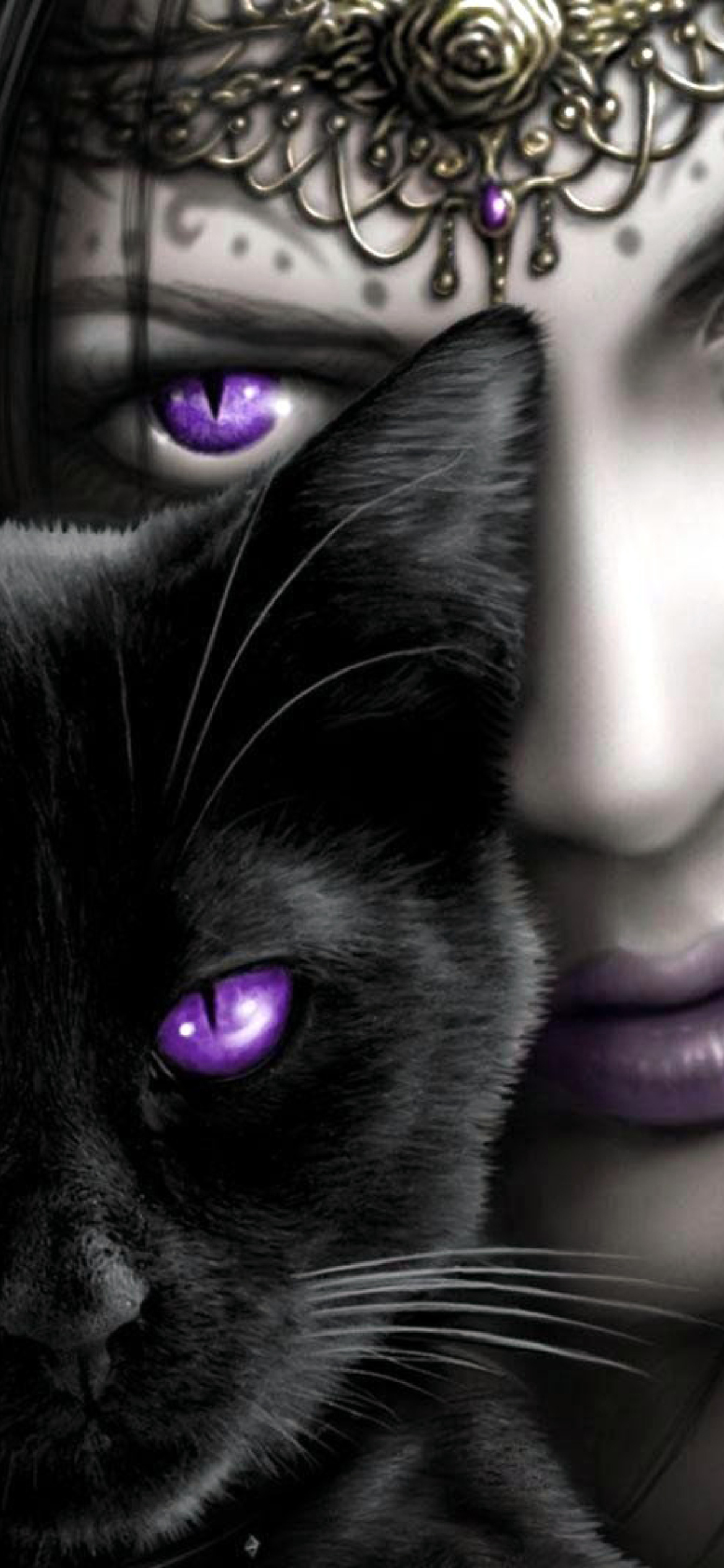 Fondo de pantalla Witch With Black Cat 1170x2532