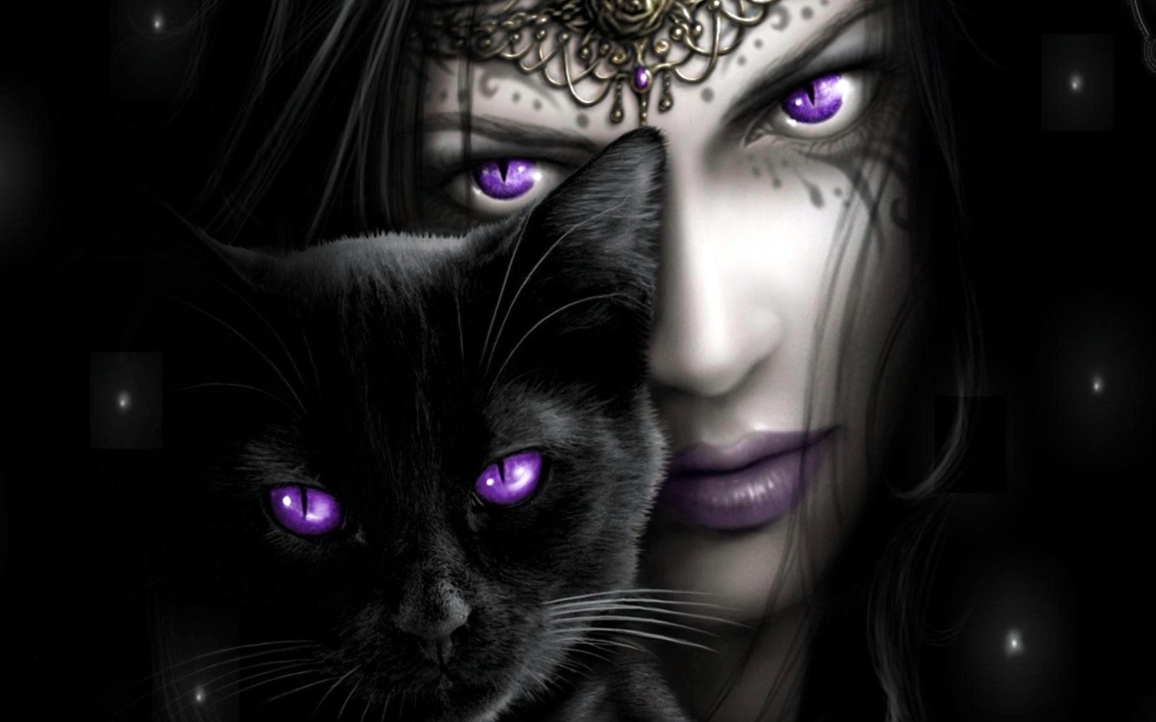Обои Witch With Black Cat 1280x800