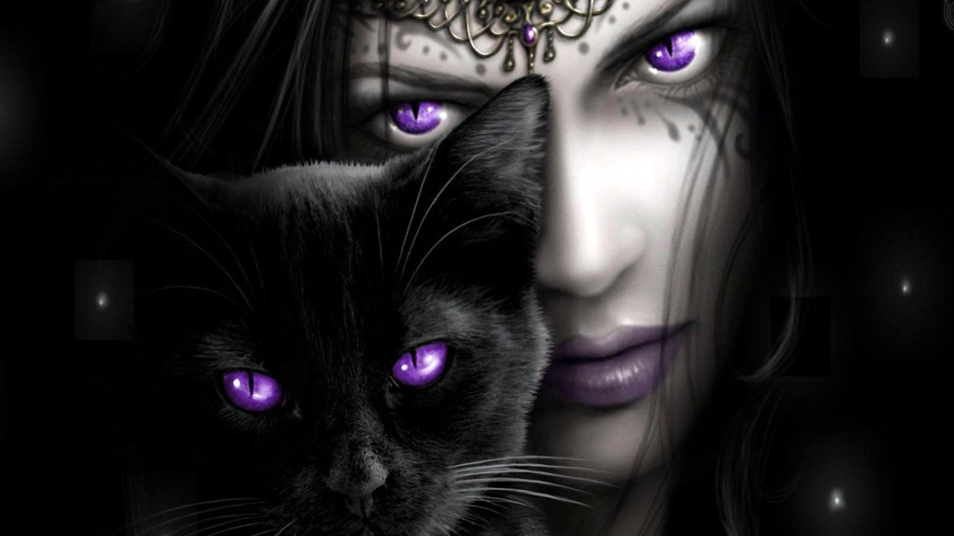 Das Witch With Black Cat Wallpaper 1366x768