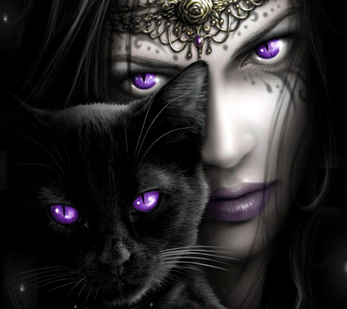 Обои Witch With Black Cat 1440x1280