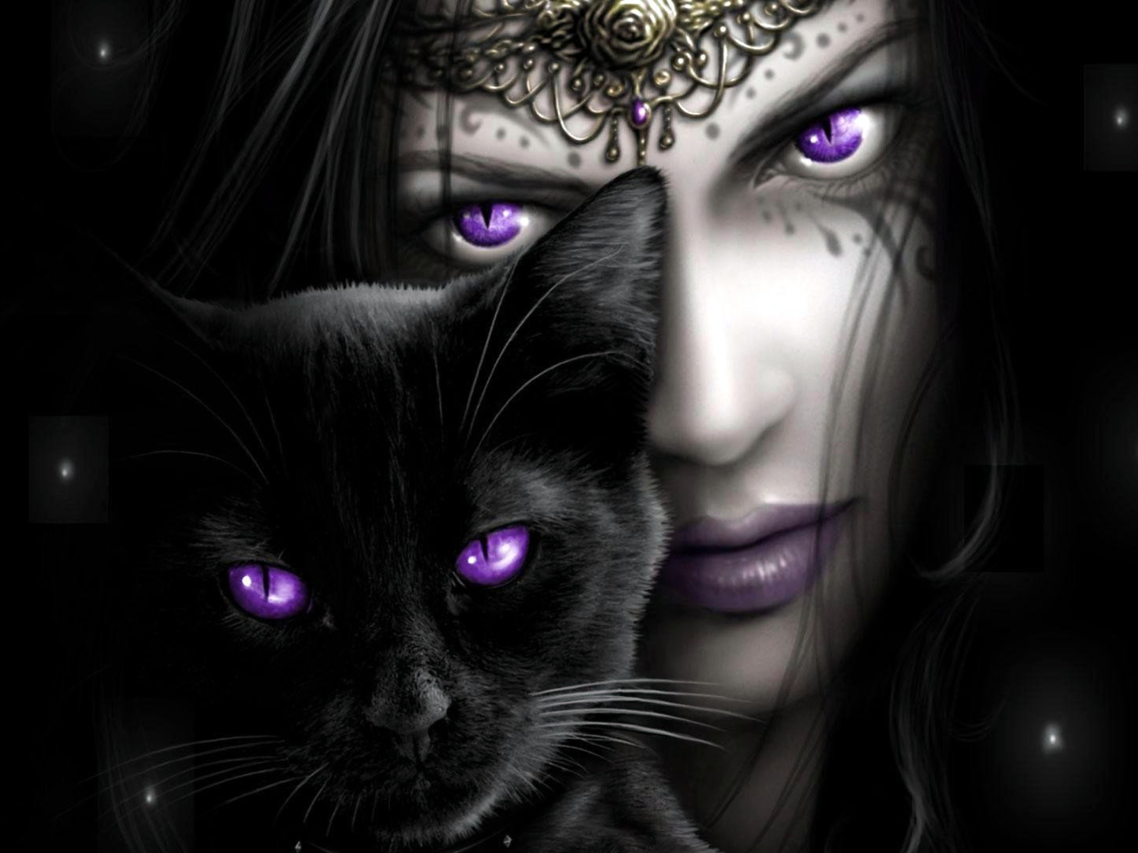 Fondo de pantalla Witch With Black Cat 1600x1200