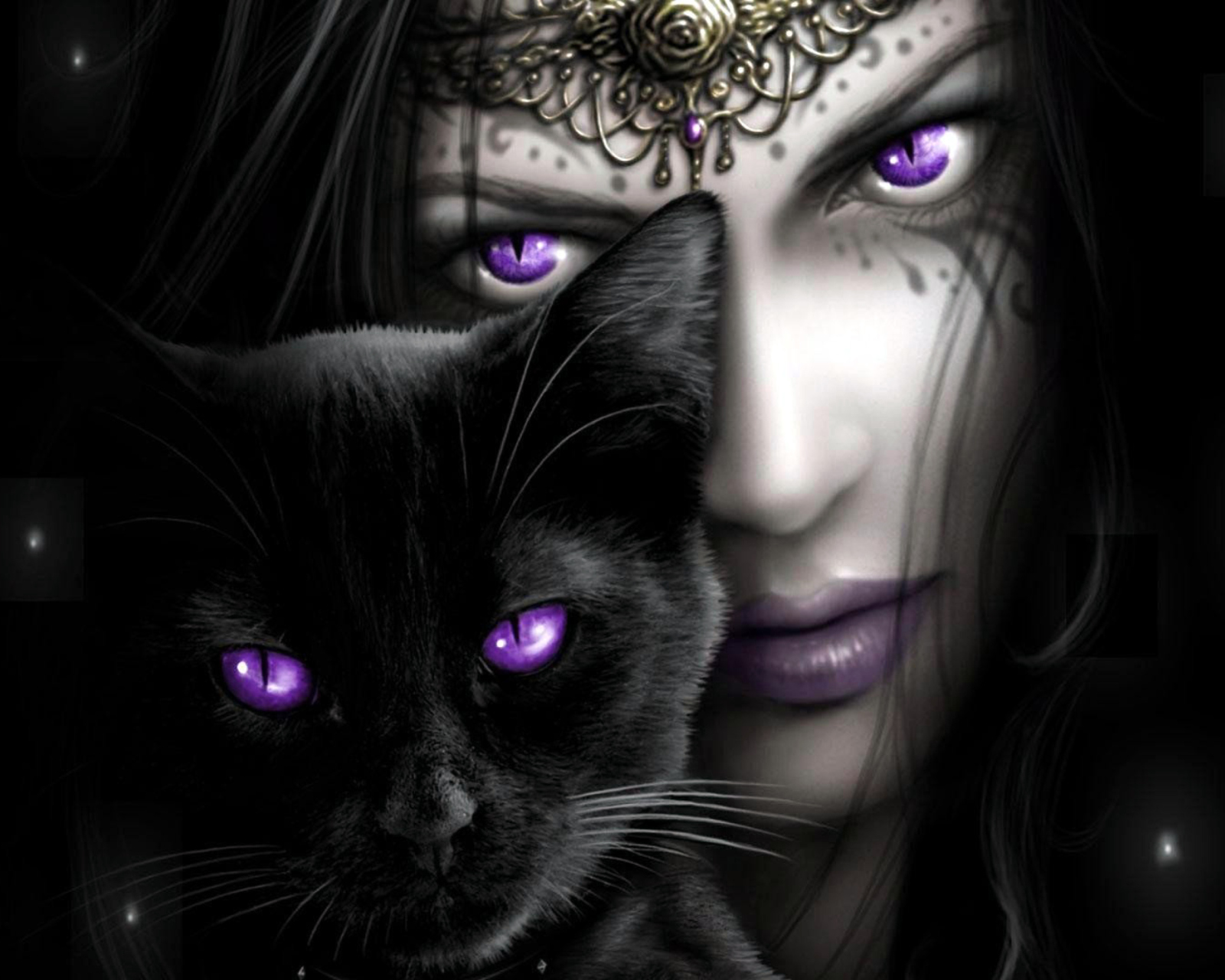 Sfondi Witch With Black Cat 1600x1280