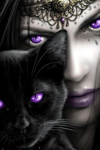 Witch With Black Cat wallpaper 320x480