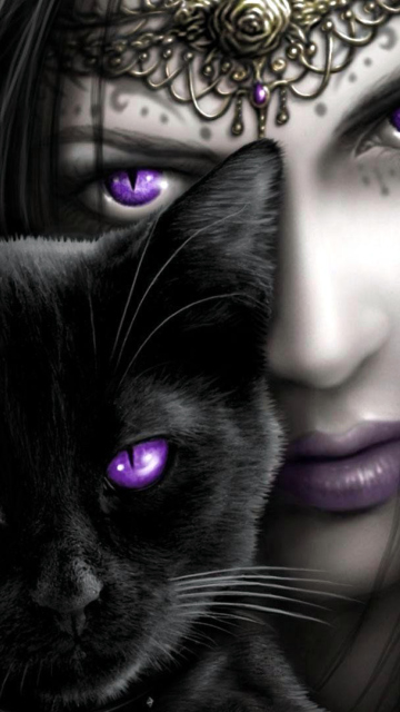 Обои Witch With Black Cat 360x640