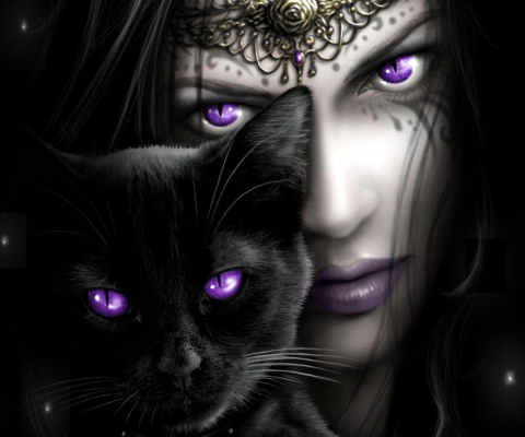 Sfondi Witch With Black Cat 480x400
