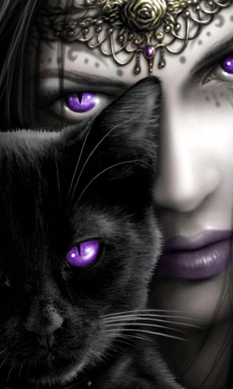 Обои Witch With Black Cat 480x800