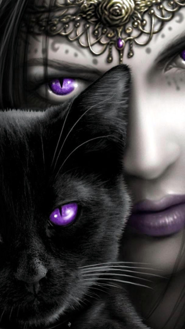Обои Witch With Black Cat 640x1136