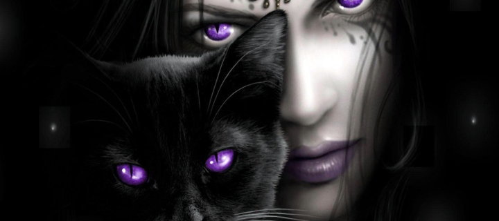 Fondo de pantalla Witch With Black Cat 720x320