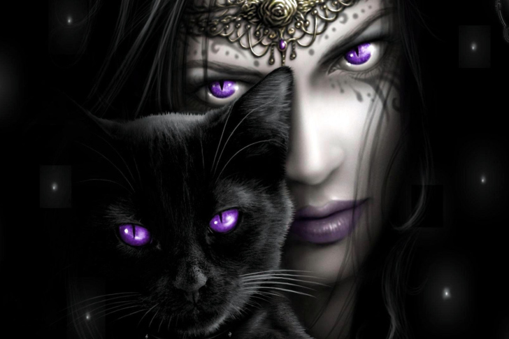 Sfondi Witch With Black Cat