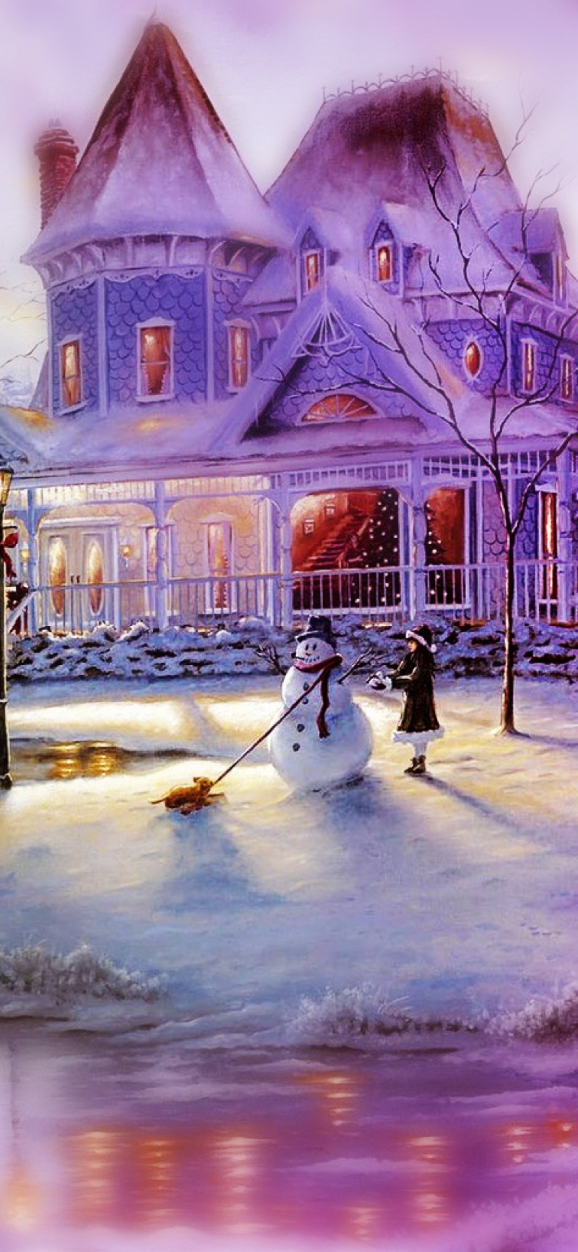 Das Girl And Snowman Wallpaper 1170x2532