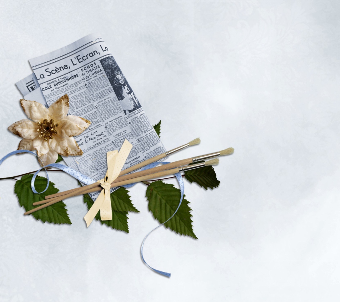 Das Newspaper, Brushes And Flower Wallpaper 1080x960