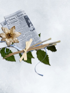 Newspaper, Brushes And Flower wallpaper 240x320