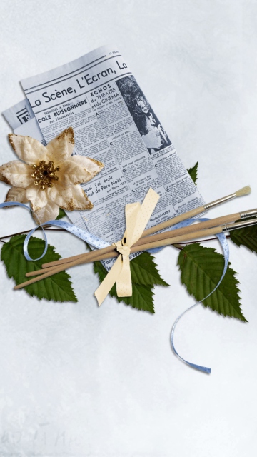 Newspaper, Brushes And Flower wallpaper 360x640