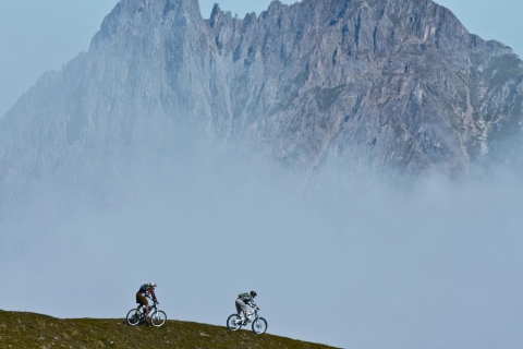 Bicycle Riding In Alps Mountains wallpaper 480x320