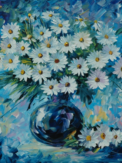 Daisy Bouquet Painting wallpaper 480x640