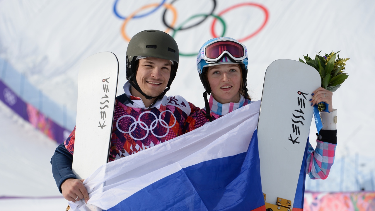 Fondo de pantalla Snowboarders Couple 1280x720