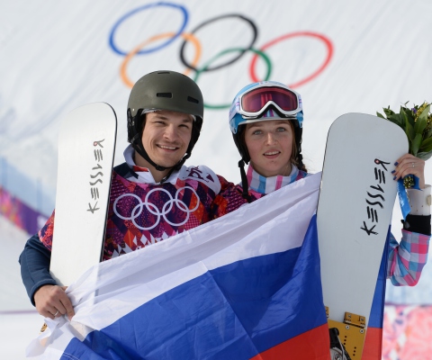 Fondo de pantalla Snowboarders Couple 480x400