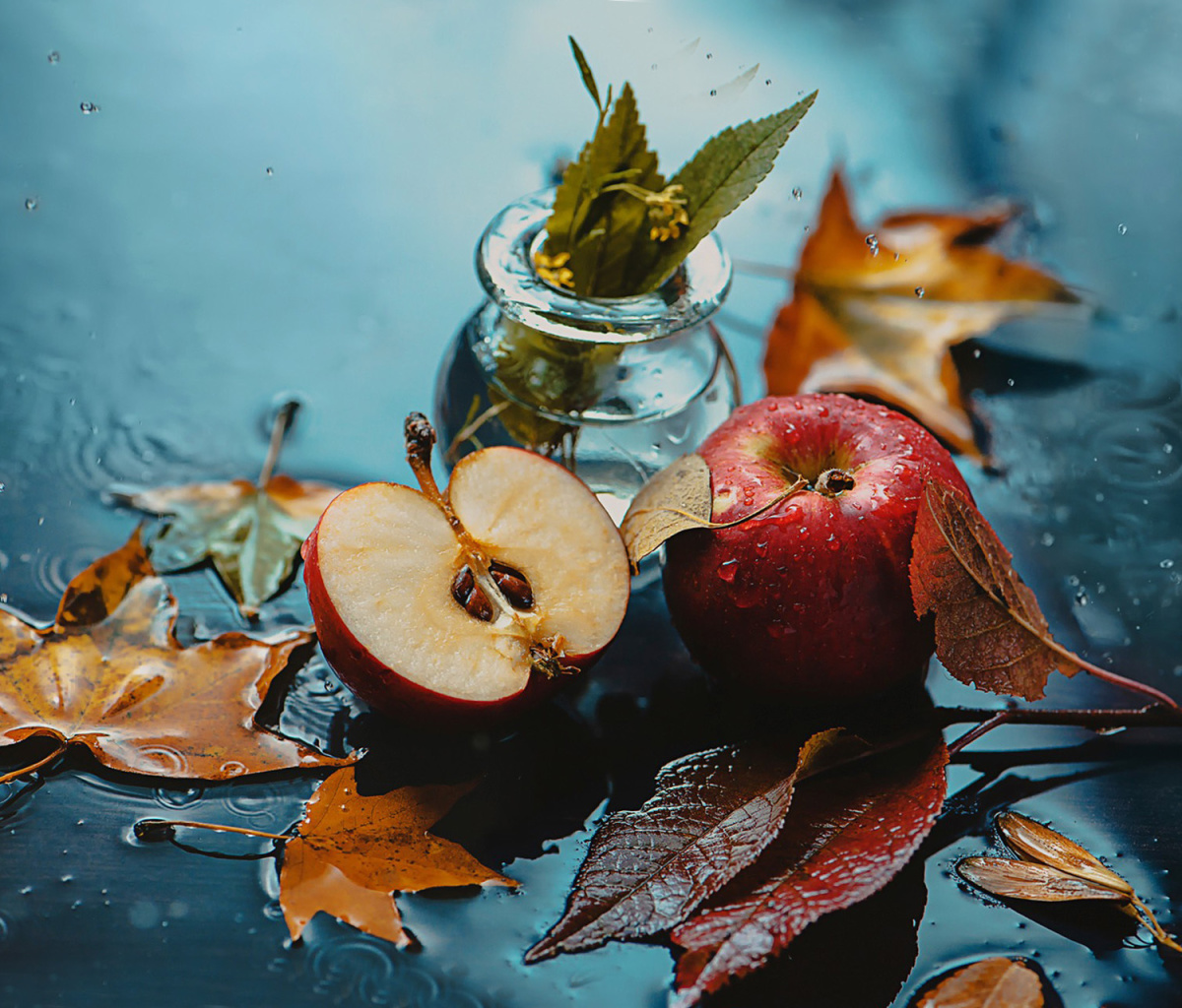 Autumn Red Apple and Leaves screenshot #1 1200x1024