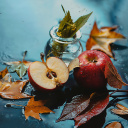 Das Autumn Red Apple and Leaves Wallpaper 128x128