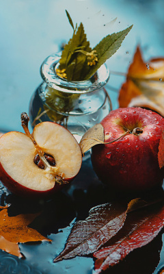 Autumn Red Apple and Leaves screenshot #1 240x400