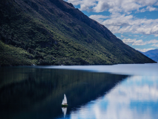 Mountain Lake And Boat screenshot #1 320x240
