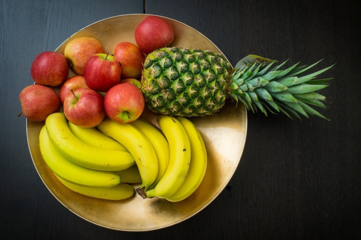 Fruits, pineapple, banana, apples wallpaper