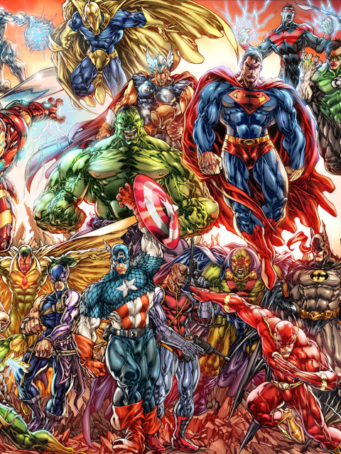 Das DC Universe and Marvel Comics Wallpaper 480x640