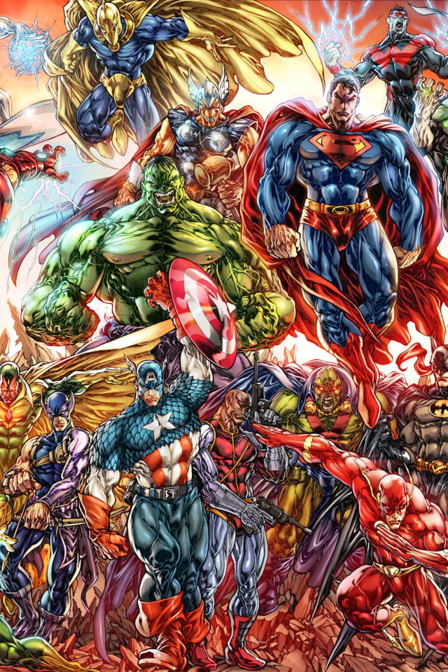 Fondo de pantalla DC Universe and Marvel Comics 640x960