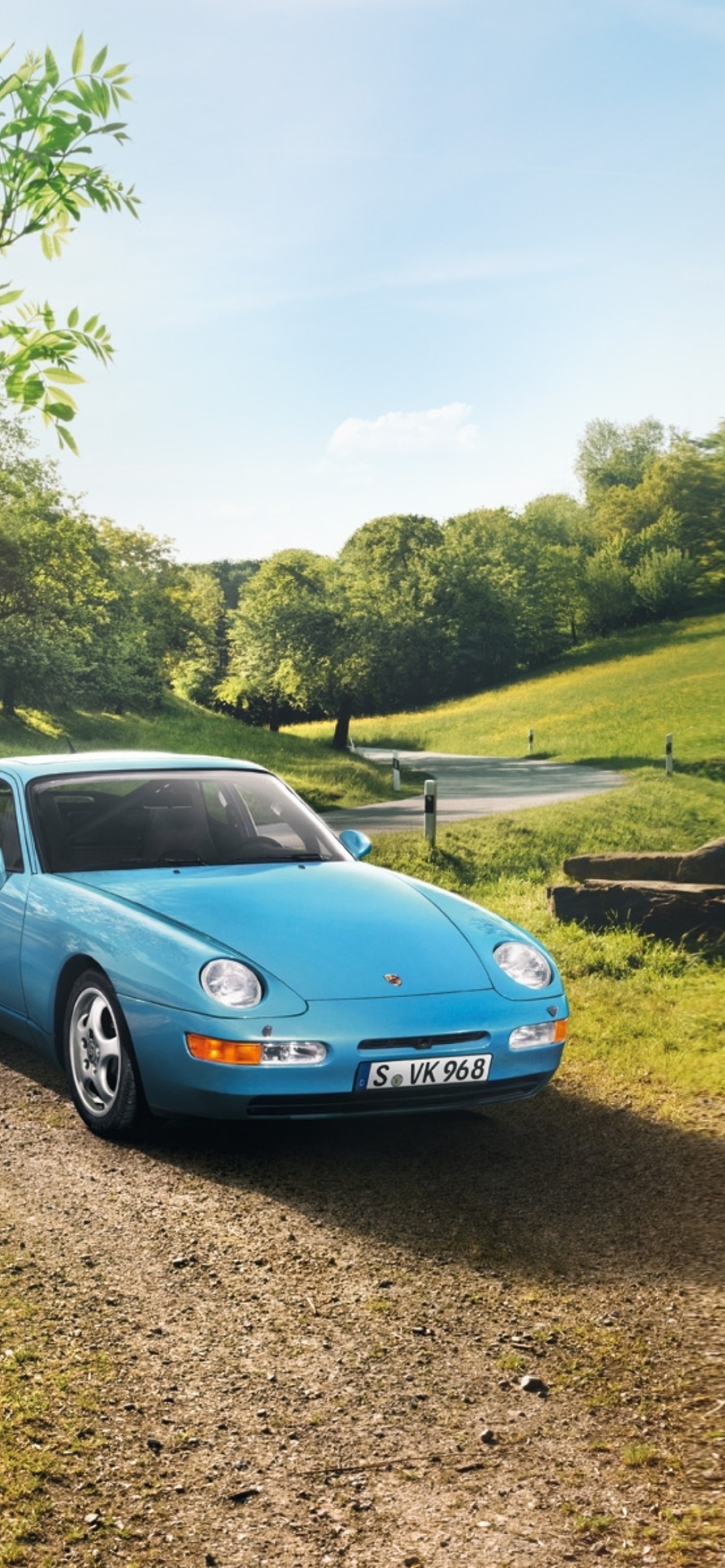 Blue Porsche 968 wallpaper 1170x2532