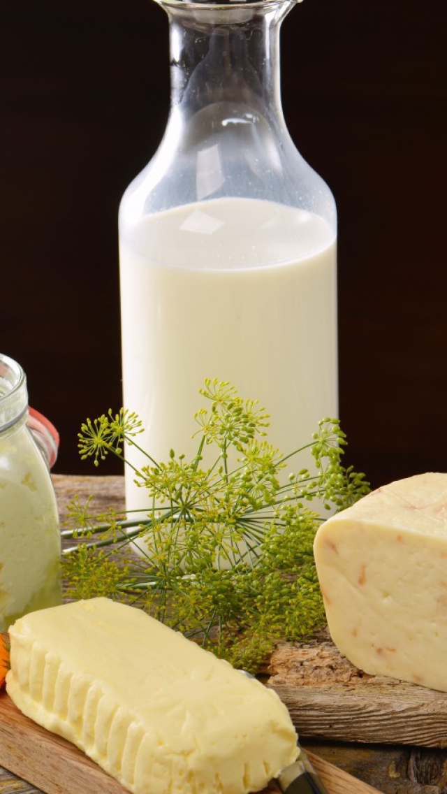 Sfondi Milk, cheesea and butter 640x1136