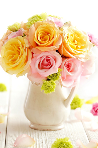 Fondo de pantalla Tender Purity Roses Bouquet 320x480