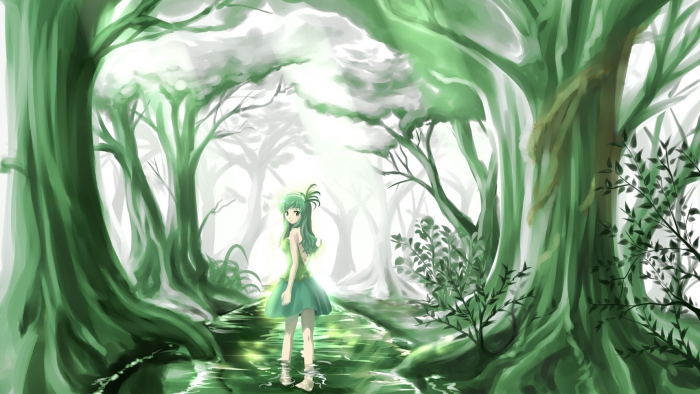 Fondo de pantalla Green Forest Fairy 1366x768