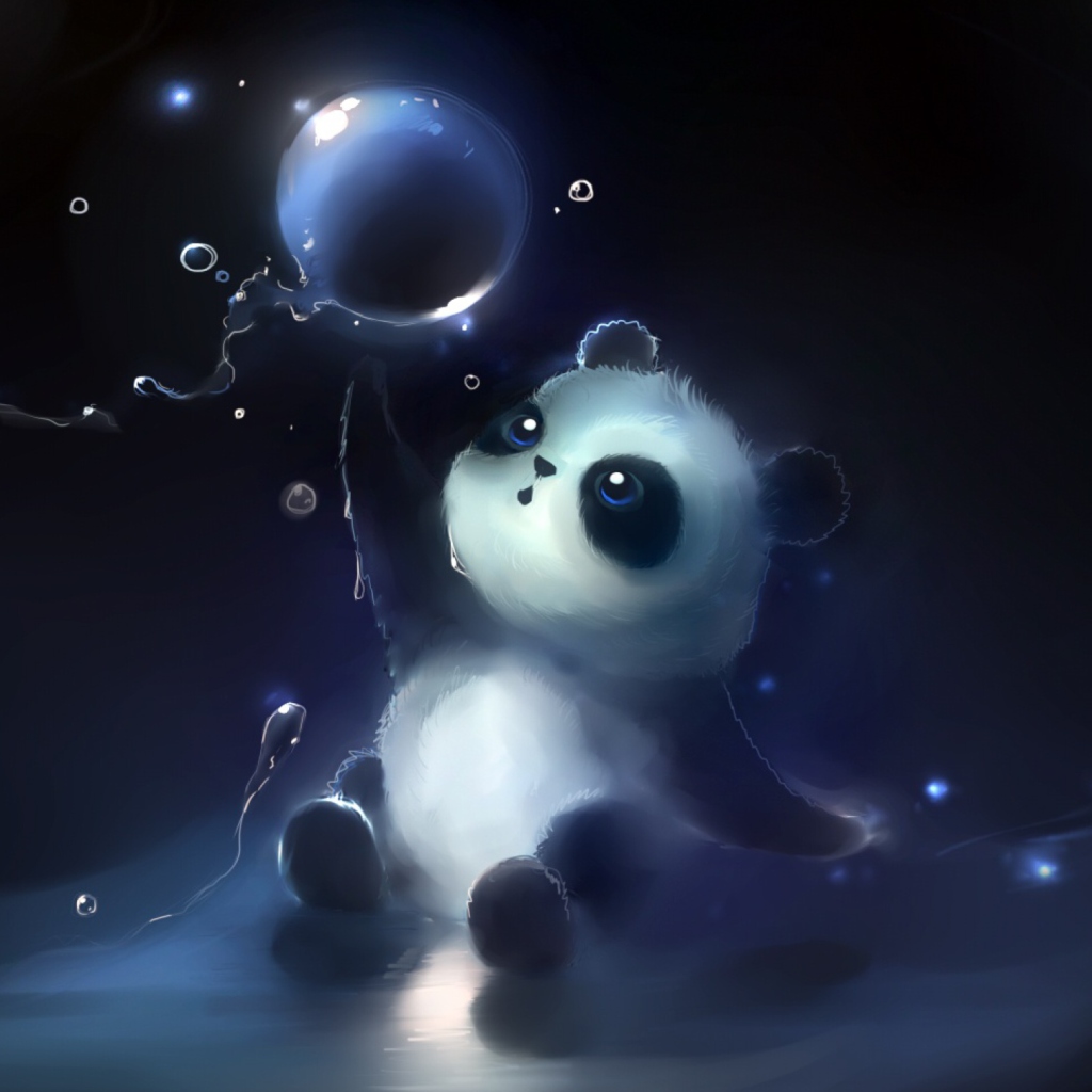 Обои Cute Little Panda With Balloon 1024x1024