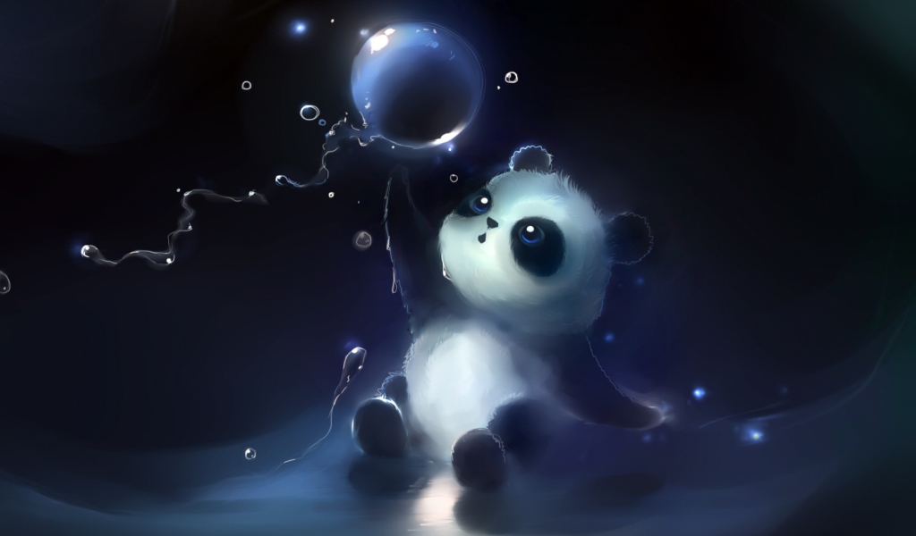Cute Little Panda With Balloon wallpaper 1024x600