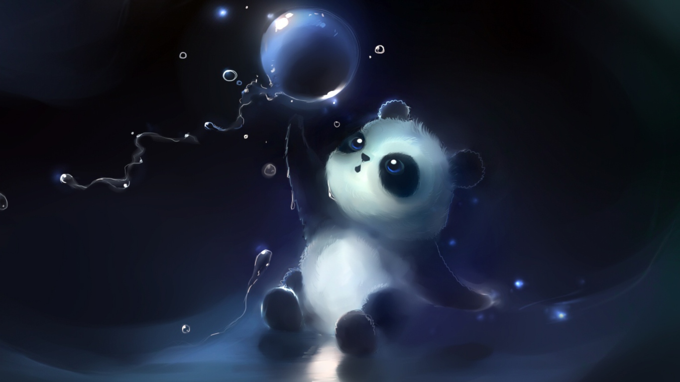 Sfondi Cute Little Panda With Balloon 1366x768