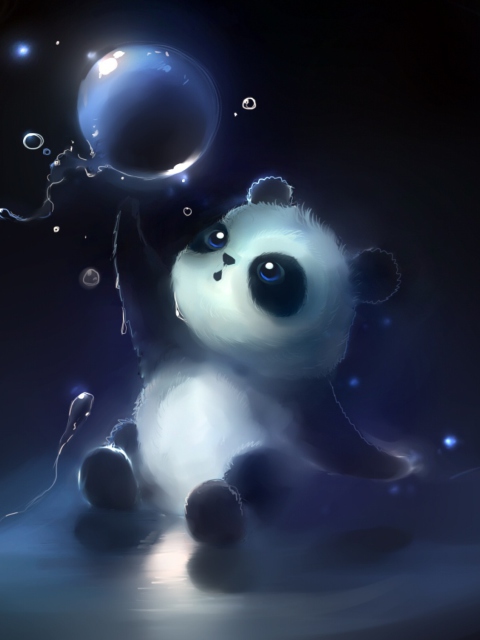Обои Cute Little Panda With Balloon 480x640