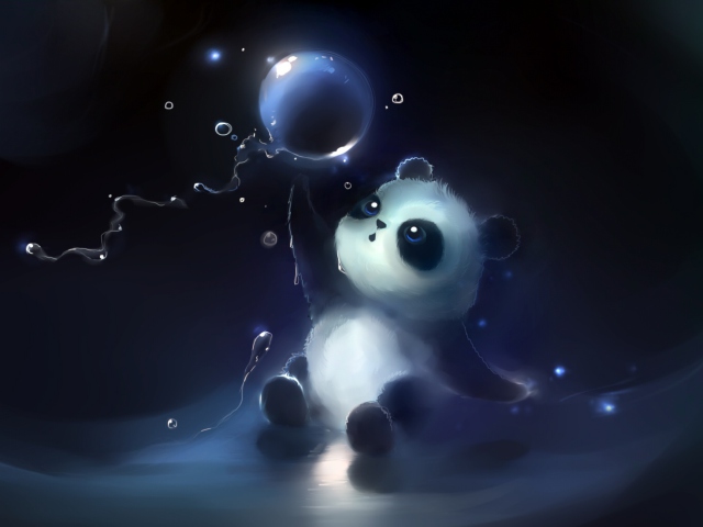 Обои Cute Little Panda With Balloon 640x480